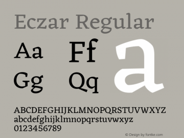 Eczar Regular Version 1.102;PS Version 1.000;hotconv 1.0.70;makeotf.lib2.5.5900; ttfautohint (v1.3) Font Sample