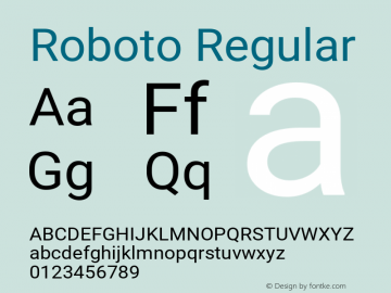 Roboto Regular Version 2.001101; 2014图片样张