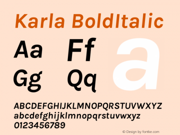 Karla BoldItalic Version 1.000 Font Sample