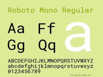 Roboto Mono Regular Version 2.000986; 2015; ttfautohint (v1.3) Font Sample