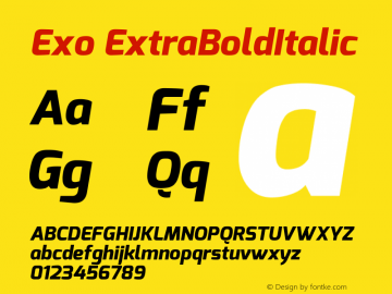 Exo ExtraBoldItalic Version 1.00 Font Sample