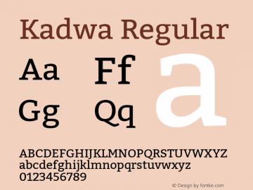 Kadwa Regular Version 1.001;PS 001.000;hotconv 1.0.70;makeotf.lib2.5.58329 DEVELOPMENT; ttfautohint (v1.00) -l 8 -r 50 -G 200 -x 14 -D latn -f none -w G Font Sample