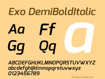 Exo DemiBoldItalic Version 1 Font Sample