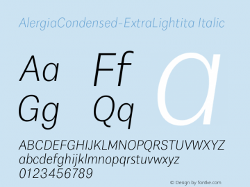 AlergiaCondensed-ExtraLightita Italic Version 1.0 Font Sample