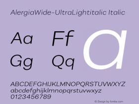 AlergiaWide-UltraLightitalic Italic Version 1.0 Font Sample