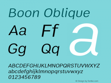 Boon Oblique Version 2.0 Font Sample