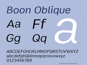 Boon Oblique Version 2.0 Font Sample