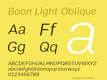 Boon Light Oblique Version 2.0 Font Sample