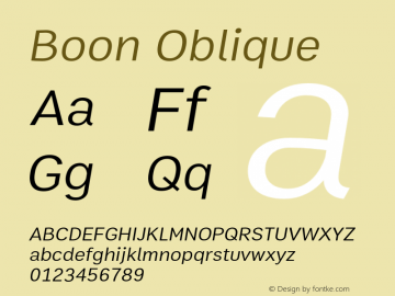 Boon Oblique Version 2.0 Font Sample