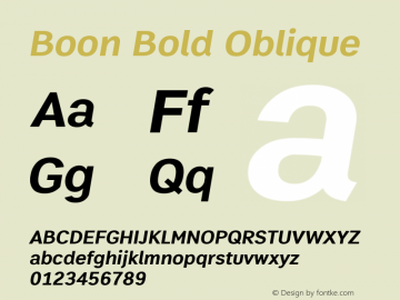 Boon Bold Oblique Version 2.0 Font Sample