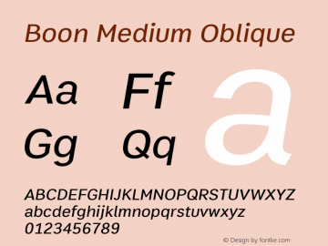 Boon Medium Oblique Version 2.0 Font Sample