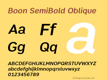 Boon SemiBold Oblique Version 2.0 Font Sample