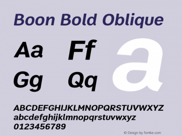 Boon Bold Oblique Version 2.0 Font Sample