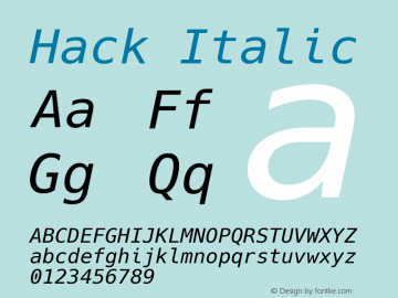 Hack Italic Version 2.020; ttfautohint (v1.5) -l 4 -r 80 -G 350 -x 0 -H 145 -D latn -f latn -m 