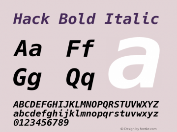 Hack Bold Italic Version 2.020; ttfautohint (v1.5) -l 4 -r 80 -G 350 -x 0 -H 265 -D latn -f latn -m 