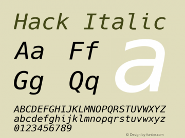 Hack Italic Version 2.020; ttfautohint (v1.5) -l 4 -r 80 -G 350 -x 0 -H 145 -D latn -f latn -w G -W -t -X 