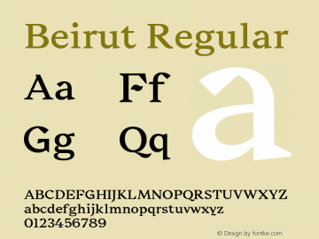 Beirut Regular Version 1.000;PS 003.000;hotconv 1.0.70;makeotf.lib2.5.58329; ttfautohint (v1.2) -l 8 -r 50 -G 200 -x 14 -D latn -f none -w G -W -X 