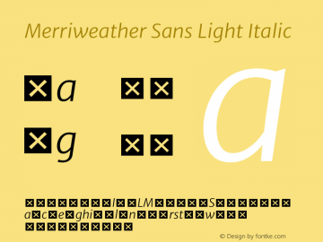 Merriweather Sans Light Italic Version 1.006; ttfautohint (v1.4.1) -l 6 -r 50 -G 0 -x 11 -H 220 -D latn -f none -w 