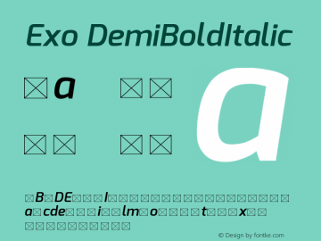 Exo DemiBoldItalic Version 1 Font Sample