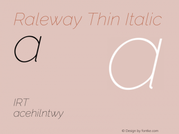 Raleway Thin Italic Version 3.000g; ttfautohint (v1.5) -l 8 -r 28 -G 28 -x 14 -D latn -f cyrl -w G -c -X 