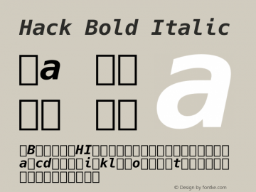 Hack Bold Italic Version 2.015; ttfautohint (v1.3) -l 4 -r 80 -G 350 -x 0 -H 265 -D latn -f latn -w G -W -t -X 