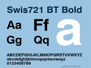 Swis721 BT Bold Version 2.001 mfgpctt 4.4 Font Sample