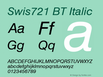 Swis721 BT Italic Version 2.001 mfgpctt 4.4图片样张