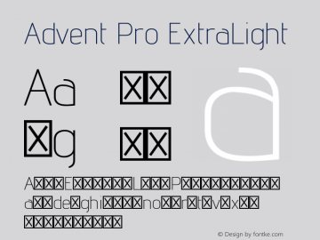 Advent Pro ExtraLight Version 2.003 Font Sample