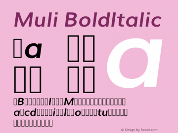 Muli BoldItalic Version 2.0; ttfautohint (v1.00rc1.2-2d82) -l 8 -r 50 -G 200 -x 0 -D latn -f none -w G -W Font Sample