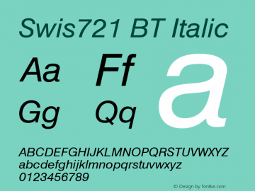 Swis721 BT Italic Version 1.01 emb4-OT图片样张