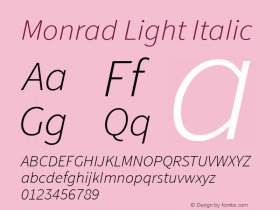 Monrad Light Italic Version 1.065;PS Version 2.0;hotconv 1.0.78;makeotf.lib2.5.61930图片样张