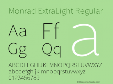 Monrad ExtraLight Regular Version 2.010;PS Version 2.0;hotconv 1.0.78;makeotf.lib2.5.61930 Font Sample