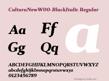 CulturaNewW00-BlackItalic Regular Version 1.10 Font Sample