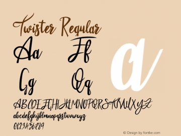 Twister Regular Version 1.00 April 30, 2016, initial release Font Sample