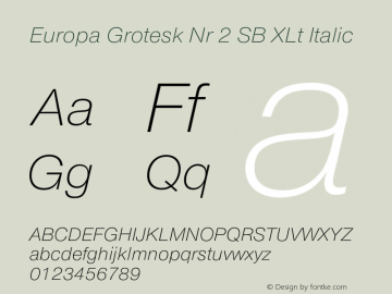 Europa Grotesk Nr 2 SB XLt Italic Version 3.01 2014; ttfautohint (v1.3);com.myfonts.easy.efscangraphic.europa-grotesk-no-2-sb.xlig-ita.wfkit2.version.4roN图片样张