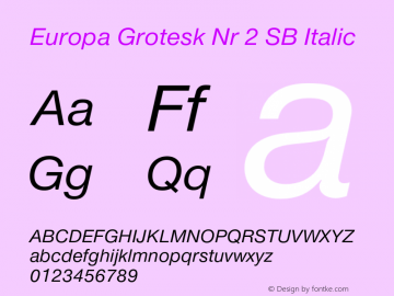 Europa Grotesk Nr 2 SB Italic Version 3.01 2014; ttfautohint (v1.3);com.myfonts.easy.efscangraphic.europa-grotesk-no-2-sb.ita.wfkit2.version.4rjS Font Sample