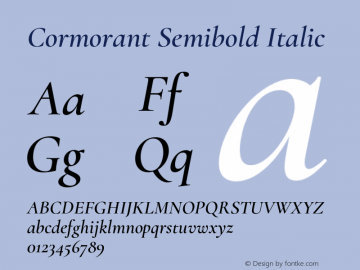 Cormorant Semibold Italic Version 2.003;PS 002.003;hotconv 1.0.88;makeotf.lib2.5.64775 Font Sample