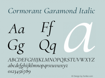 Cormorant Garamond Italic Version 2.003;PS 002.003;hotconv 1.0.88;makeotf.lib2.5.64775图片样张