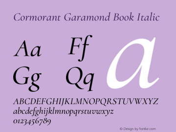 Cormorant Garamond Book Italic Version 2.004;PS 002.004;hotconv 1.0.88;makeotf.lib2.5.64775 Font Sample