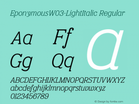 EponymousW03-LightItalic Regular Version 1.10 Font Sample