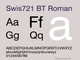 Swis721 BT Roman mfgpctt-v1.50 Thursday, December 24, 1992 10:35:49 am (EST) Font Sample