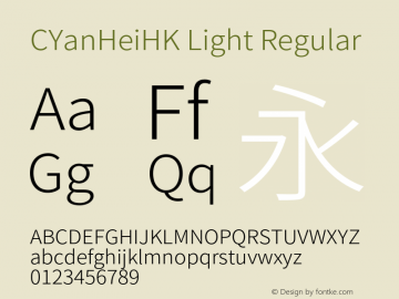 CYanHeiHK Light Regular Version 1.002;PS 1.002;hotconv 1.0.88;makeotf.lib2.5.647800图片样张