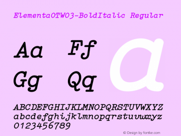 ElementaOTW03-BoldItalic Regular Version 7.504 Font Sample