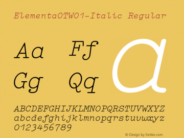 ElementaOTW01-Italic Regular Version 7.504 Font Sample