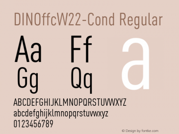 DINOffcW22-Cond Regular Version 7.504 Font Sample