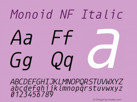 Monoid NF Italic Version 0.61;Nerd Fonts 0.8. Font Sample