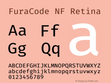 FuraCode NF Retina Version 1.102;PS 001.102;hotconv 1.0.88;makeotf.lib2.5.64775图片样张