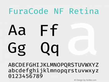 FuraCode NF Retina Version 1.102;PS 001.102;hotconv 1.0.88;makeotf.lib2.5.64775图片样张