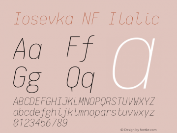 Iosevka NF Italic 1.8.4; ttfautohint (v1.5) Font Sample