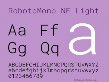 RobotoMono NF Light Version 2.000986; 2015; ttfautohint (v1.3)图片样张